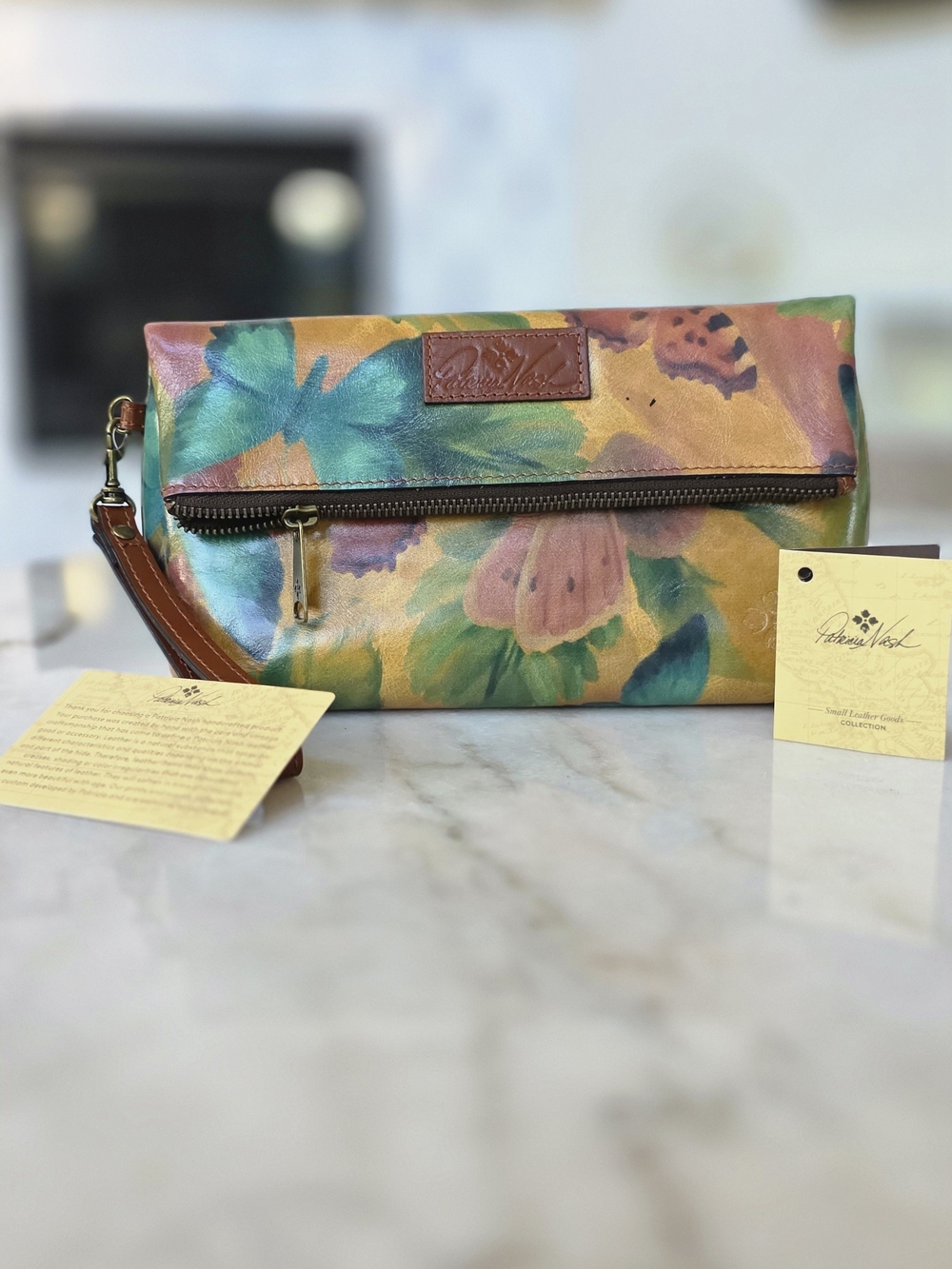 Patricia Nash Valerie Wristlet Watercolor Butterfly Hand Painted Leather Clutch